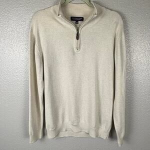Roundtree & Yorke Size M Men's Quarter Zip Cream Pullover Long Sleeve Sweatshirt